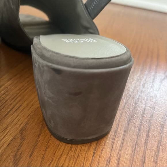 Eileen Fisher Charcoal Gray Sling Back Suede Chunky Heel Peep Toe Shoes Sz 11 - Picture 5 of 8